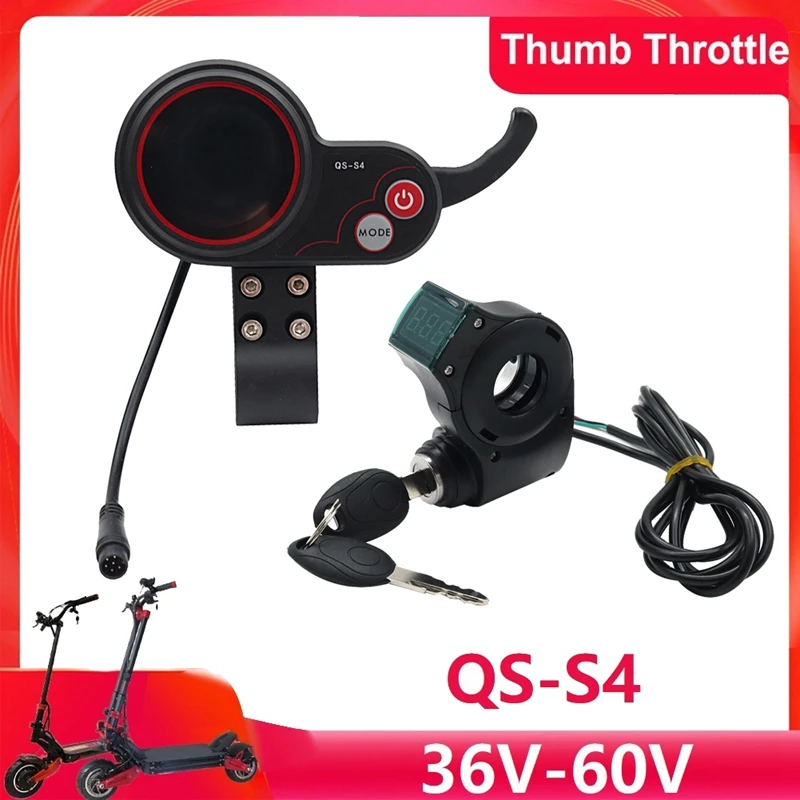 

QS-S4 36V-60V Thumb Throttle LCD Display+Lgnition Lock Key Long Cable For Zero 8 9 10 8X 10X Electric Scooter 6PIN