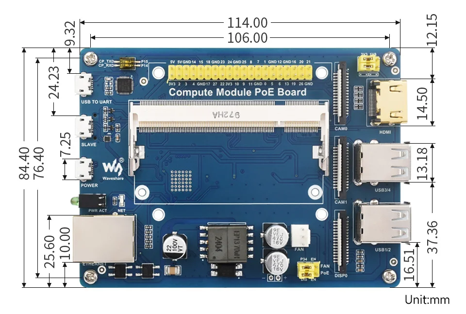 Imagem -04 - Compute Módulo io Board com Poe Feature Composite Breakout Board Adequado para o Desenvolvimento com Raspberry pi Cm4s08032 Pacote a Cm4s