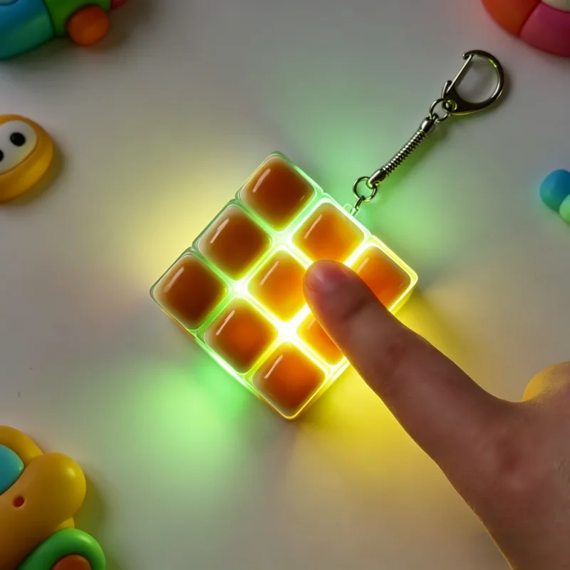 1 ud. Llavero con tecla de teclado Bread Keyboard, luz LED, antiestrés, con botón mecánico luminoso, juguete de descompresión para la punta de los dedos