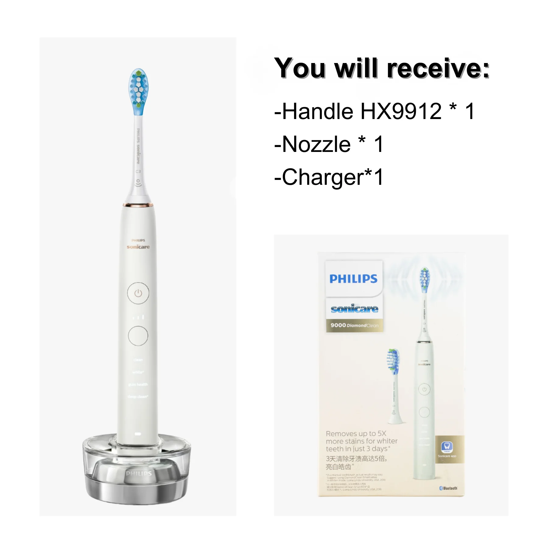 Philips Sonicare DiamondClean HX9912 electric toothbrush, Wet & Dry, 4 Modes, Plaque Removal