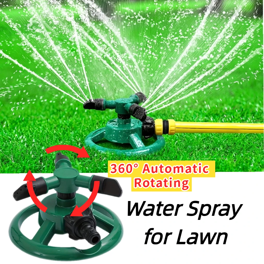 

360 ° Вращающийся спринклер для газона с тройными насадками. Регулируемый диск для полива сада для орошения. Легкое подключение к шлангу для двора.