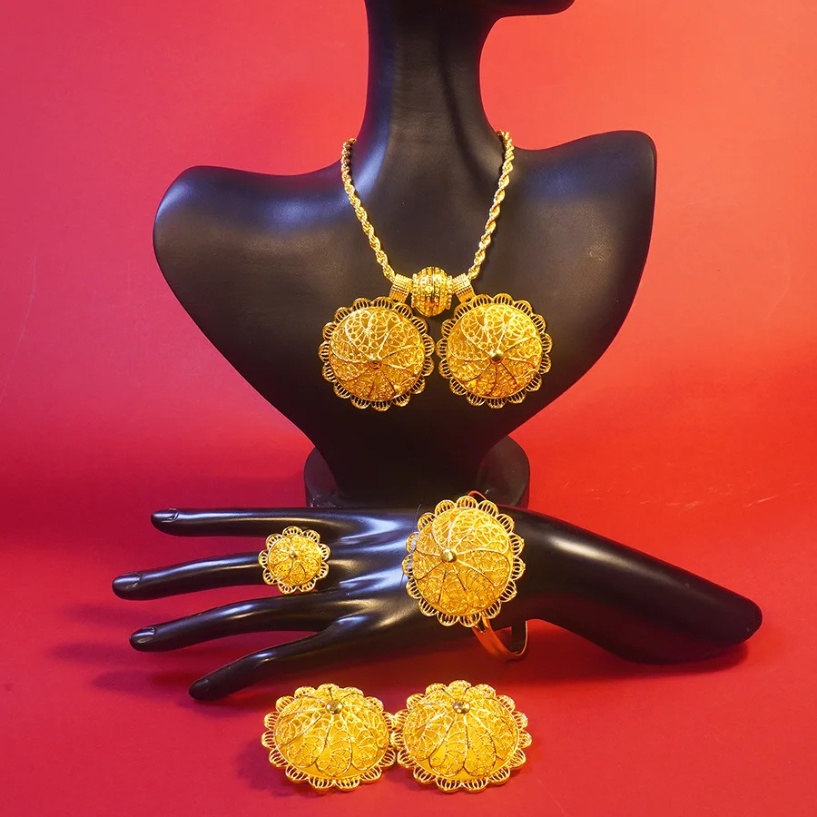 9999 gold fashion earrings / pendants / rings / bracelets jewelry set