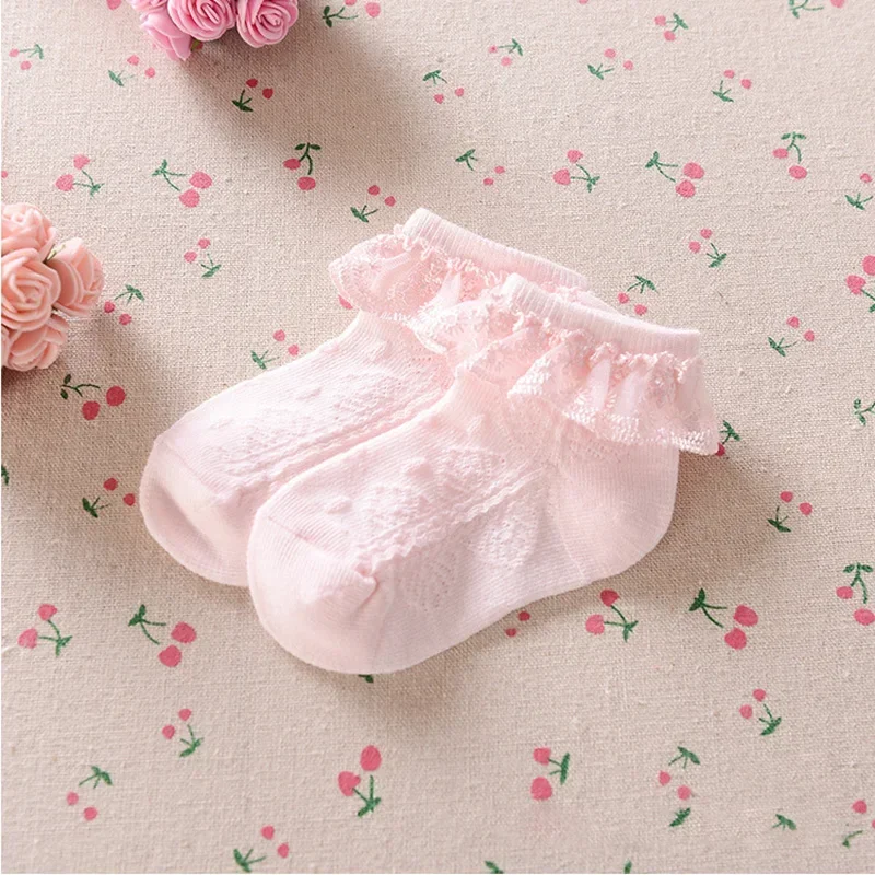 Baby Girls Socks Lace Pink White Ruffle Children Socks Infant Princess Socks for Baptism 1st 2nd Birthday 1-6 Years  Baby Girl