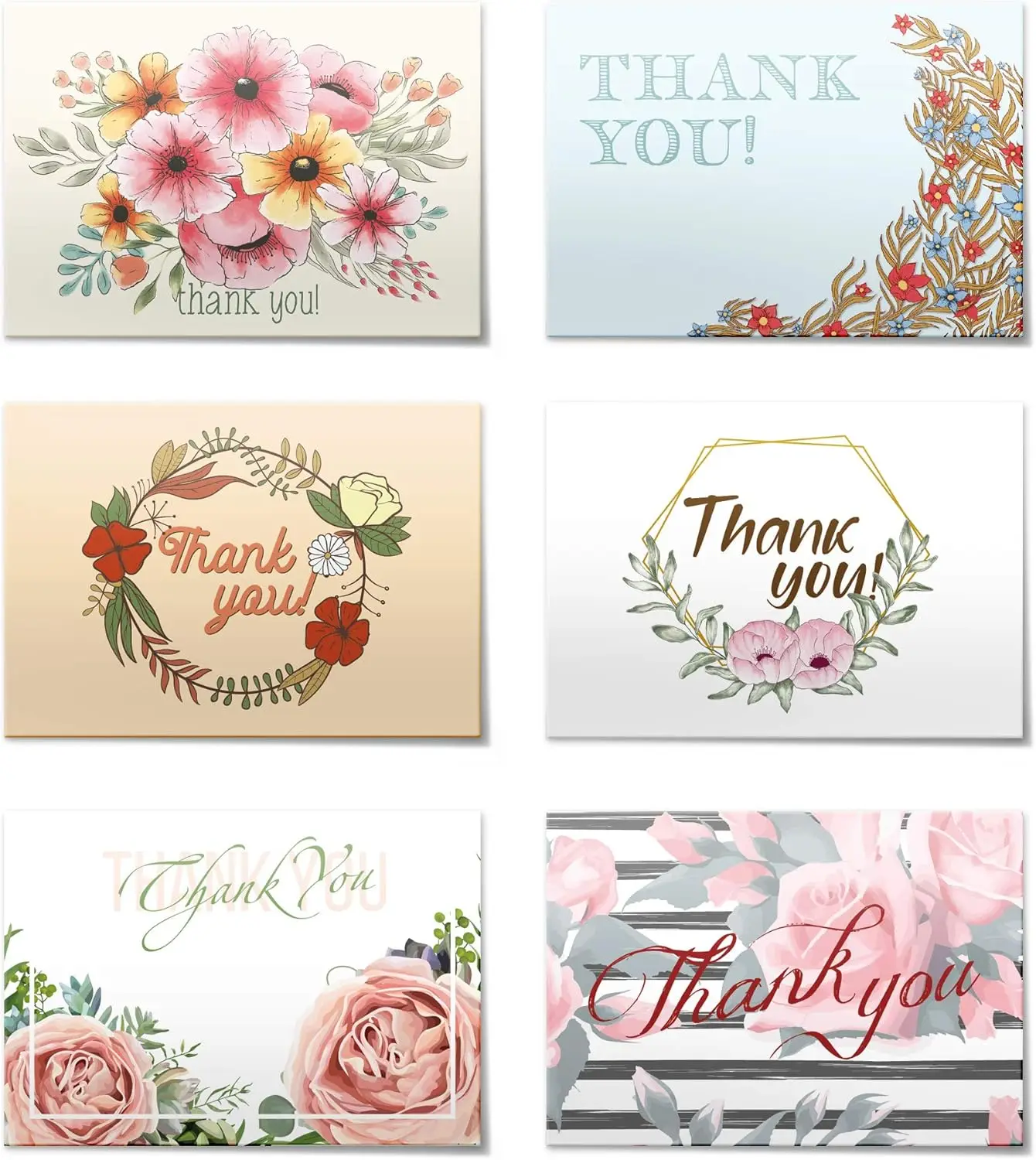 

(48pcs) Thank You Cards Set, Includes Blank Cards & Envelopes with Stickers, 4x6", Boho design