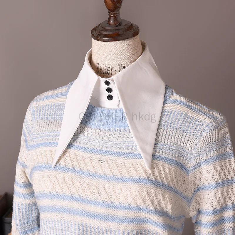 

Elegant White Detachable Half Shirt Large Collar Button-Up Fake Collar Shirt Accesory Women's Fashion Blouse Decorative Front