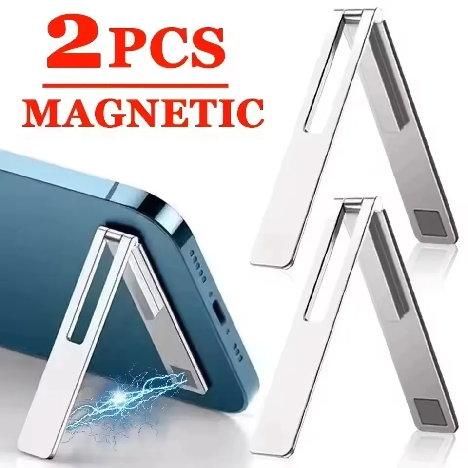 Invisible Ultra Thin Magnetic Mobile Phone Holder Stands Metal Alloy Foldable Cellphone Kickstand Desktop Tablet Bracket Suppor