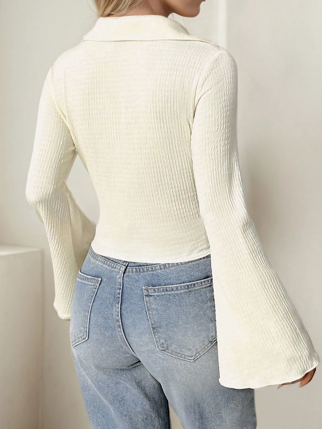 سترة كاجوال برقبة دائرية وأكمام طويلة وأكمام مستقيمة بدون تزيين ملابس تريكو نسائية مفتوحة من الأمام #2