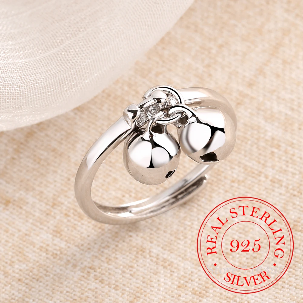 Ringe aus 925er-Sterlingsilber für Damen, trendiger Doppel-Jingling-Glocken-Edelschmuck, schöner offener Finger-Anel für Party, Geburtstag, Geschenk