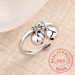 925 Sterling Silver Rings For Women trendy Double Jingling Bell Fine Jewelry Beautiful Finger Open Anel For Party Birthday Gift