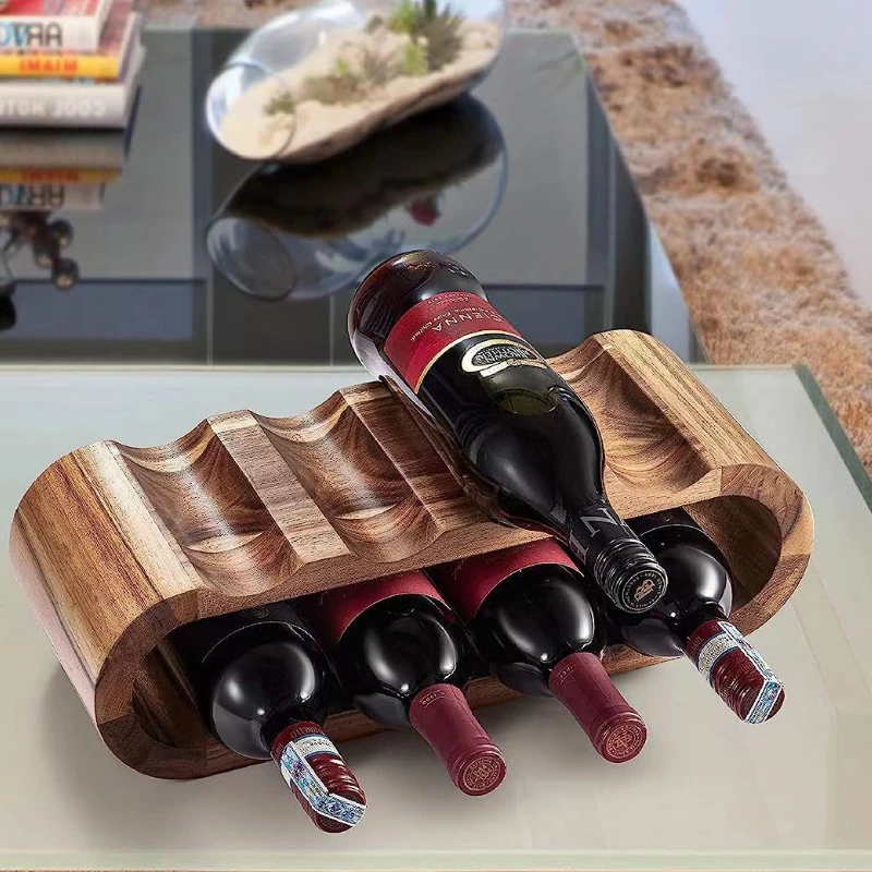 

Wooden Double-Layer Wine Rack, Modern Simple Tabletop Display Stand, Space-Saving Wine Storage Organizer