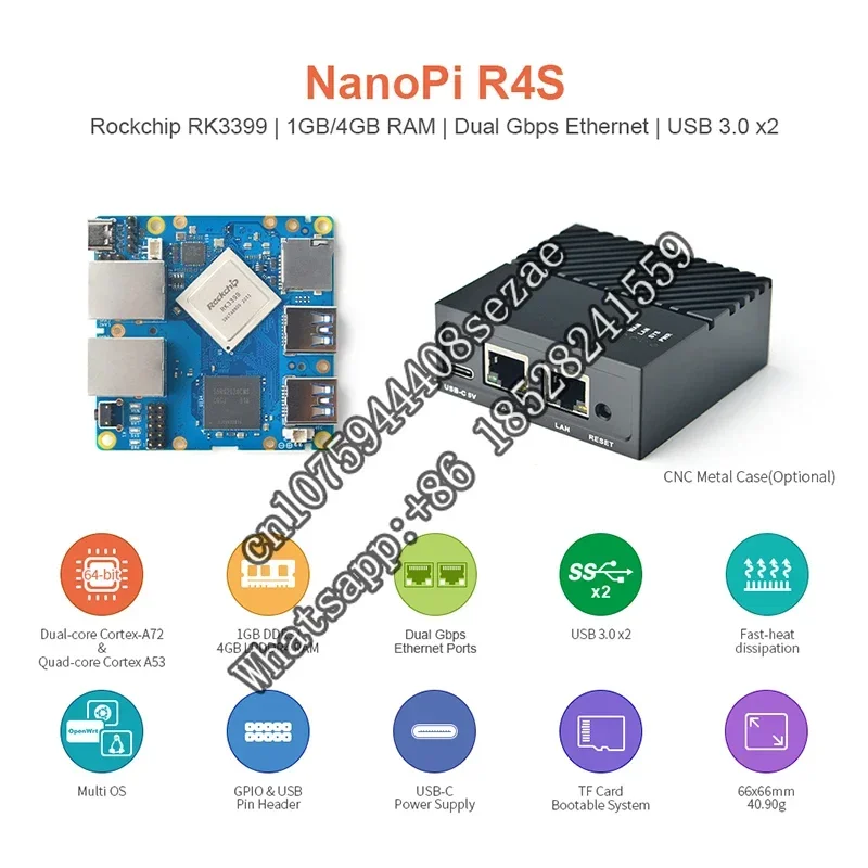 FriendlyELEC NanoPi R4S 4GB Dual Gbps Ethernet Gateways RK3399 يدعم نظام OpenWrt LEDE V2ray SSR Linux Rockchip