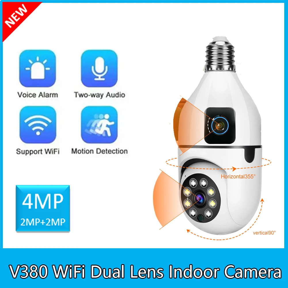 Indoor WiFi Home Surveillance 1080P Light Bulb Double Lens Camera V380 PRO Baby Monitor CCTV Surveillance Camera Pet Monitor