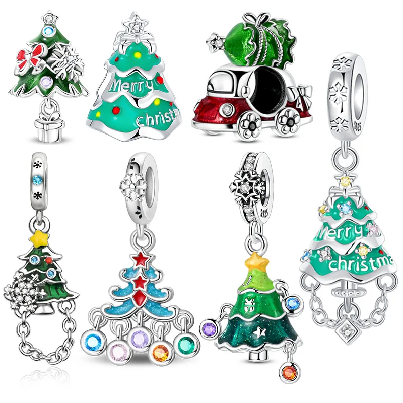 

Рождественские подвески из стерлингового серебра 925 пробы, бусины, рождественская елка, висячий кулон, подходит для браслета, ожерелья, ювелирные изделия своими руками