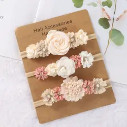 Conjunto de diadema para niña, banda elástica para el pelo para bebé, diadema con flores para cabeza de recién nacido, accesorios para niño pequeño, 3 uds.