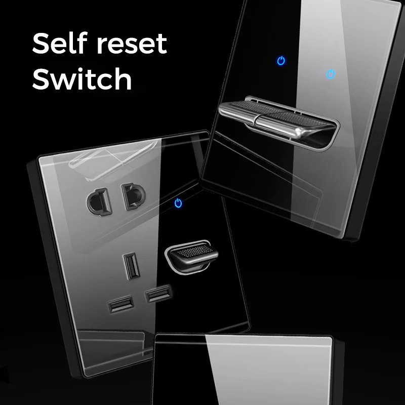 YINKA Tempered Glass Switch Panel LED Indicator 1-4Gang Light Switch EU 2USB Wall Sockets Push Button Hight Quality Wall Switch