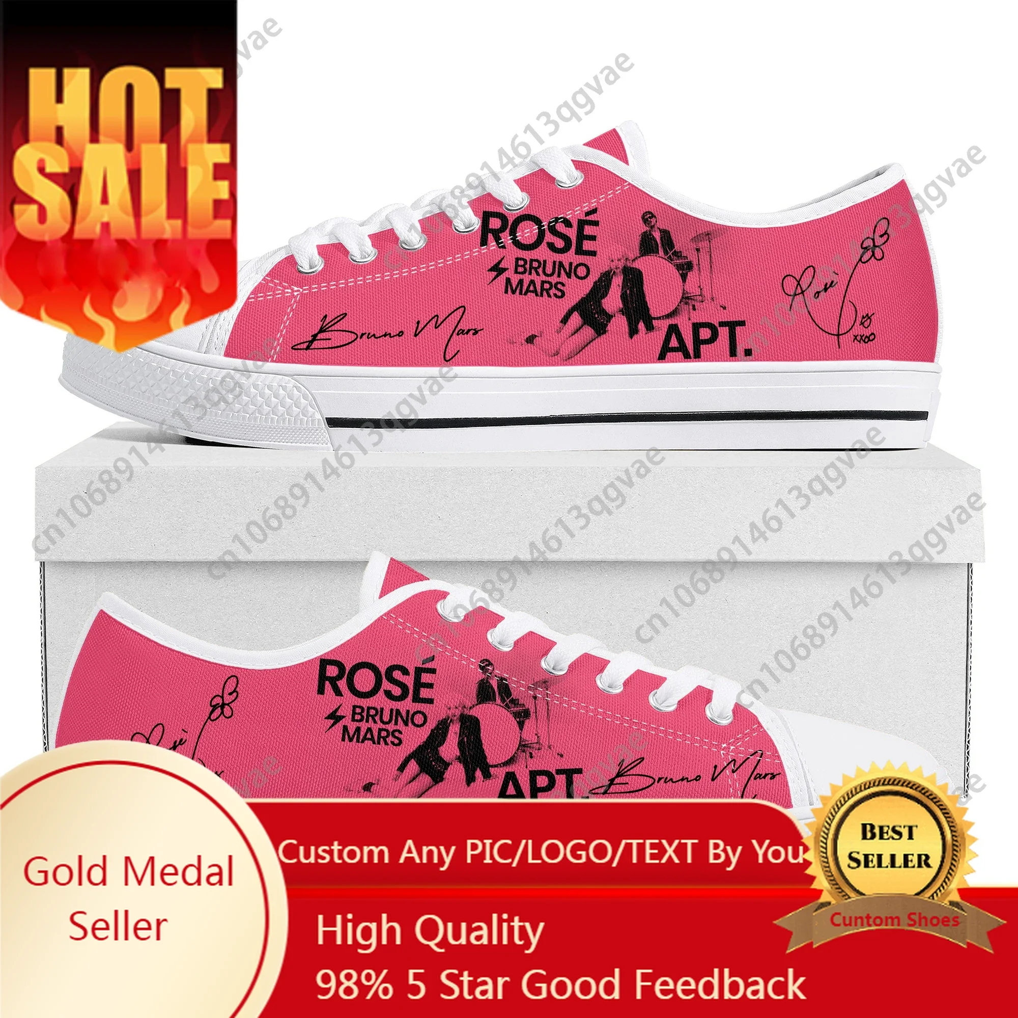 

Pink Rose APT Bruno Mars 아파트 아파트 Low Top Sneakers Womens Mens Teenager Shoes Casual Tailor-Made Canvas Sneaker Shoe
