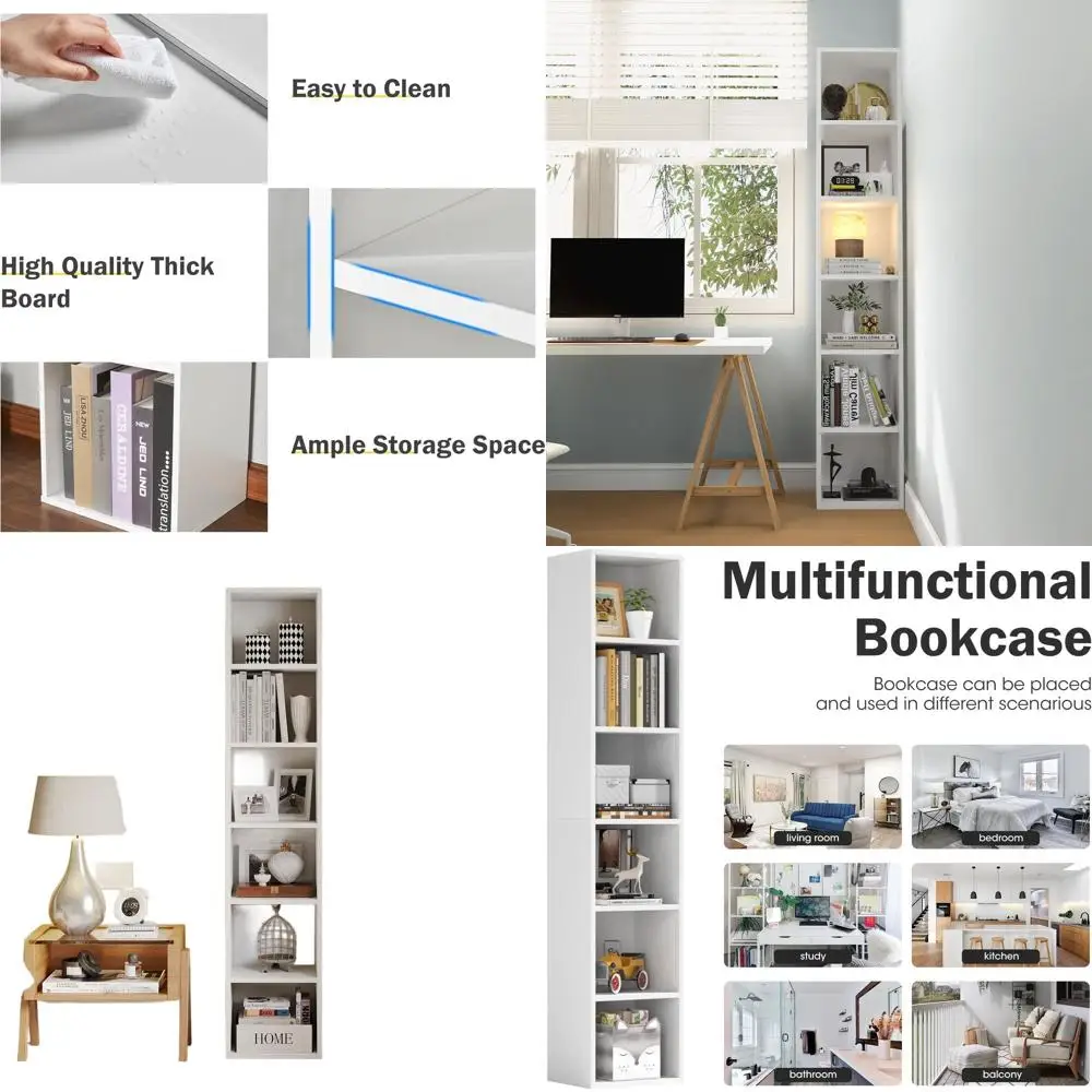 

6-Tier Narrow Bookshelf, 71.5" Tall Corner Bookcase, Modern Book Shelf with Storage Space, Wooden Display Storage Shelves for Be