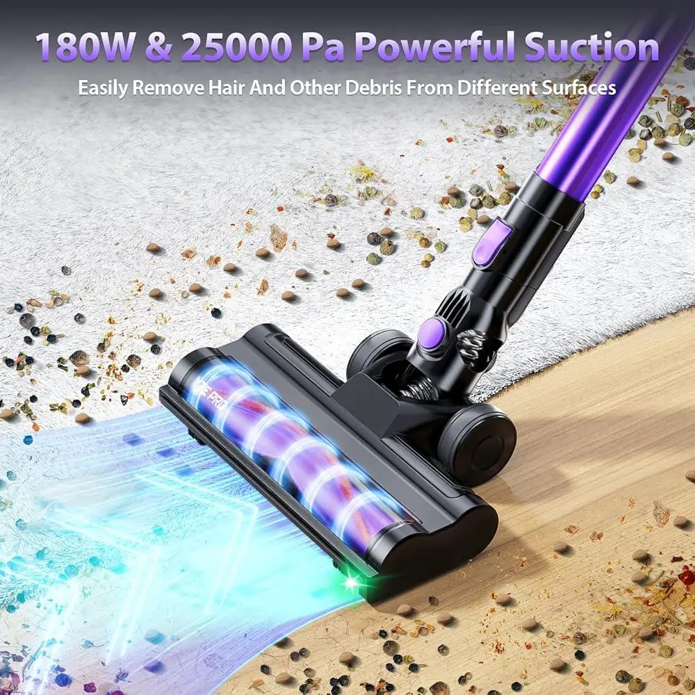 مكنسة كهربائية لاسلكية 50 دقيقة وقت التشغيل عصا قابلة للشحن فراغ فلتر HEPA 7 مراحل ترشيح أدوات تنظيف محمولة