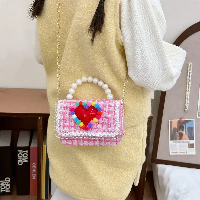 Fashion Love Children's Small Square Shoulder Bag Cartoon Cute Girls Heart Handbags Princess Accessories Chain Crossbody Bag