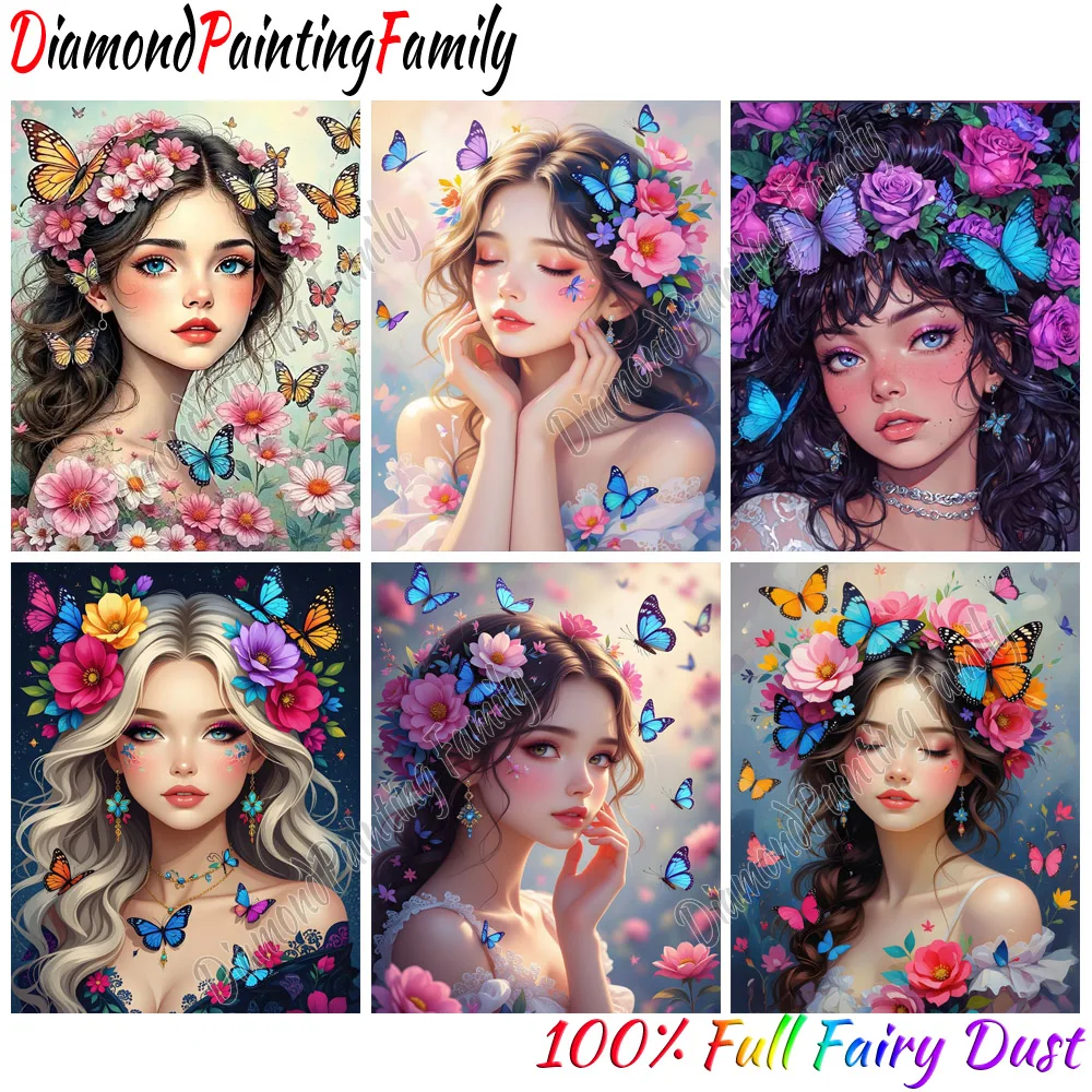 

Набор для алмазной вышивки «Семейная сказка: Кристаллы и бабочки» с алмазной пылью, цветные стразы AB, вышивка, мозаика