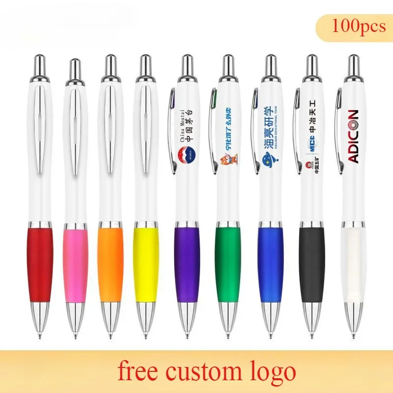 100Pcs Free Custom Logo Ballpoint Pen For DIY  Advertising Signature Pen Gift Lettering Engraved Name Silver And White