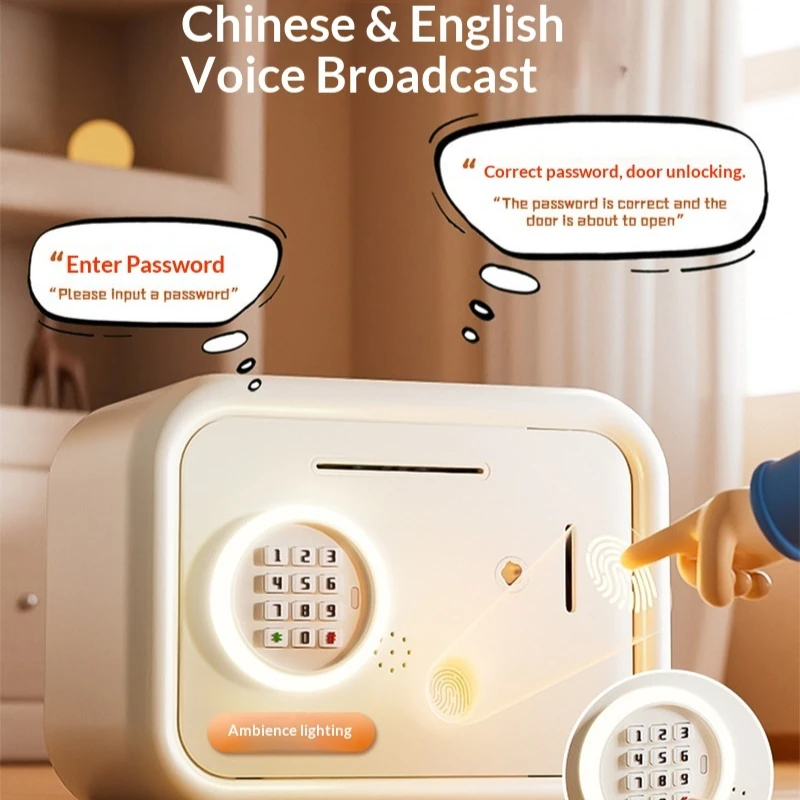 Electronic Fingerprint Password Saving Bank With Voice Broadcast Atm Money Safe Box With Ambient Light Music Playback