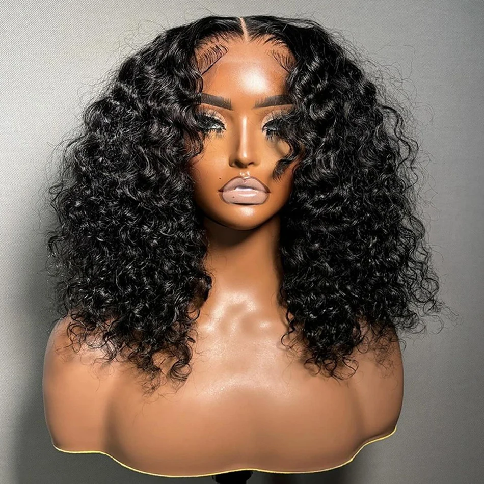 

Short Bob Wig 13x4 Lace Frontal Wig Deep Wave Pre-Plucked Brazilian Water Curly Remy Human Hair Wigs For Women 200% Density