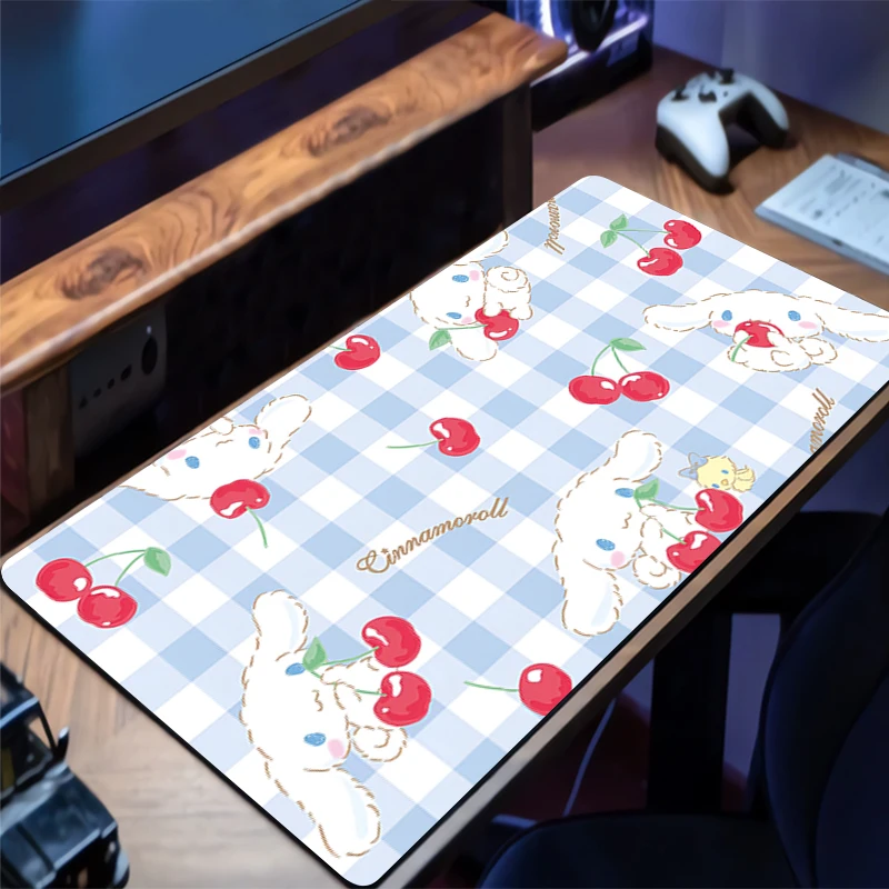 Grand tapis de souris cannelle, conçu spécifiquement pour ordinateur portable, Gamer, clavier, bord de tapis de souris, pompon blanc, tapis de Table XXL