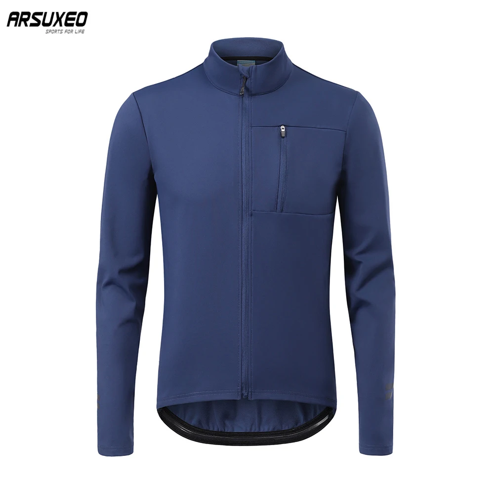 ARSUXEO Men Jersey Autumn Winter Fleece Thermal Bike Bicycle Coat Reflective MTB Sportswear Tops Cycg Jacket