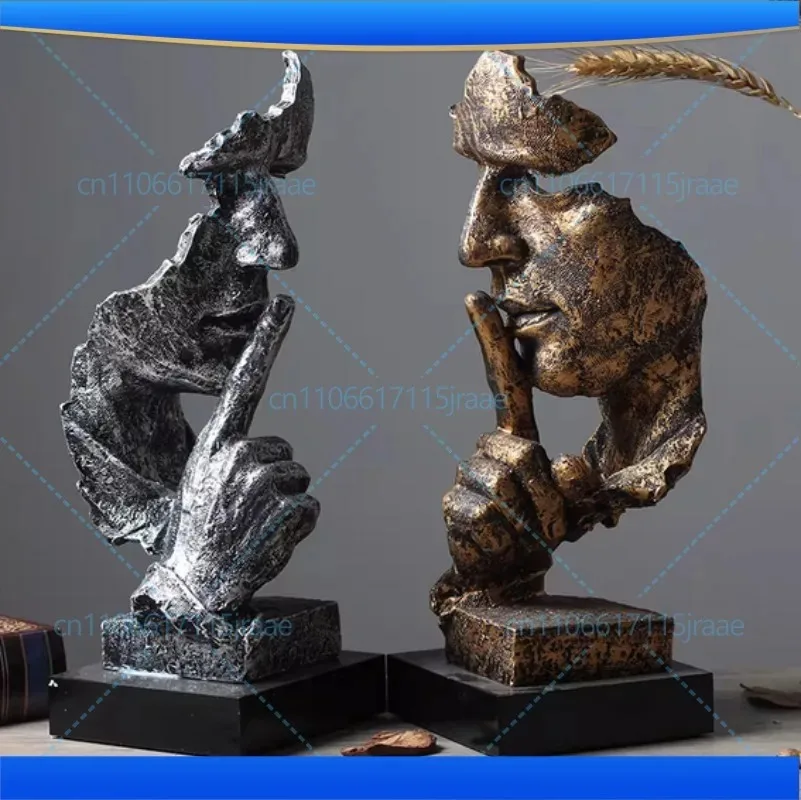 statue-en-bronze-«-le-silence-est-d'or-»-ornements-sculpture-abstraite-artisanat-en-resine-decoration-interieure-creative-figurines-modernes