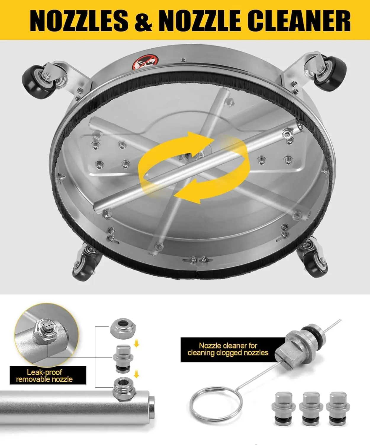 Pressure Washer Surface Cleaner, Driveway Power Washer Attachment with Dual Handle