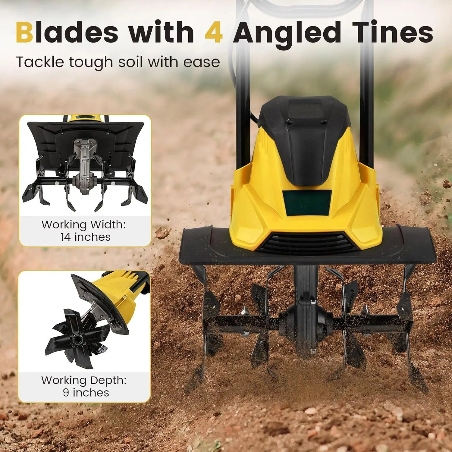 Electric Garden Tiller Cultivator, 10 Amp Corded Rototiller with Foldable Design, 14 Inch Tilling Width, 9 Inch Working Depth, Safety Lock, Soil Digging Machine for Lawn & Garden