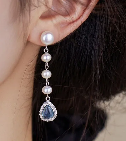 Handmade Real Freshwater Pearl Thread Strand Drop Earrings for Women Wholesale Silver Plated Copper Long Tassel Earring