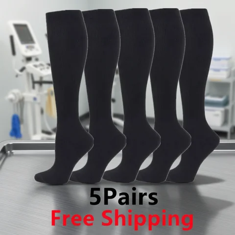 5 Pairs Compression Socks Women Medical Varicose Socks Diabetes Nurse Sports Socks Running Bicycle Basketball Football 20-30mmgh