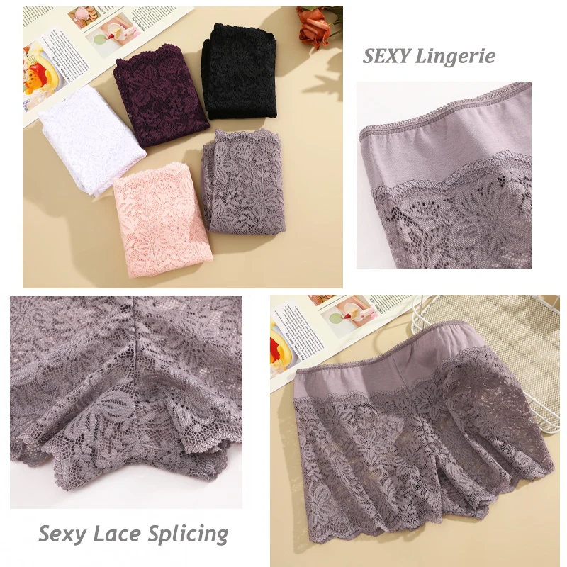 1PCS Floral Lace Panties Low Rise Sexy Lingerie Female Breathable Underwear Solid Color Boyshort Transparent Underpants Elastic