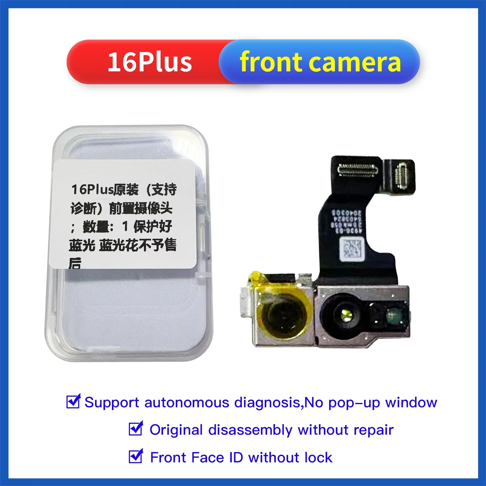 

Run-diagnostic Front Camera Original/Unlock/No Pop-Out for IP16/Plus/Pro/Max to Fix Face ID Feature for iP16 Series Phone Repair