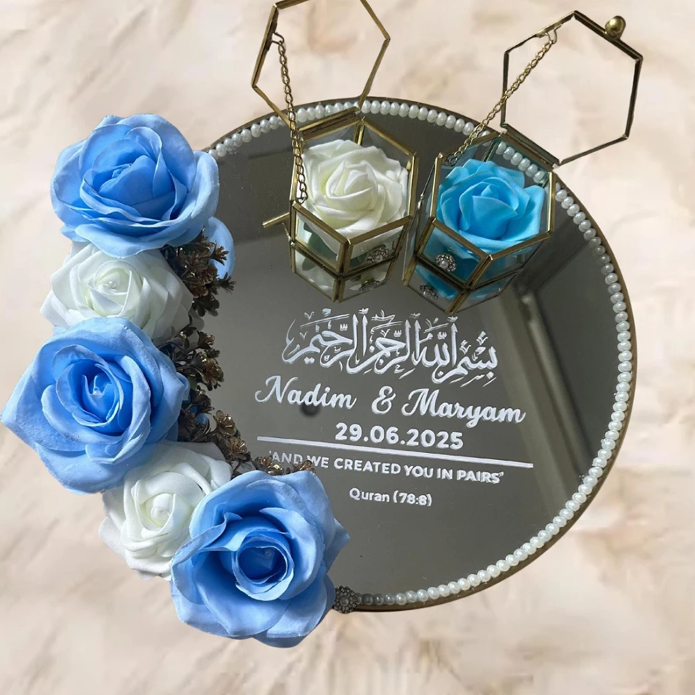 

Muslim Mirror Wedding Vinyl Stickers Personalized Nikkah Plate Sign Wedding Ring Plate Decals Custom Names And Dates Decals
