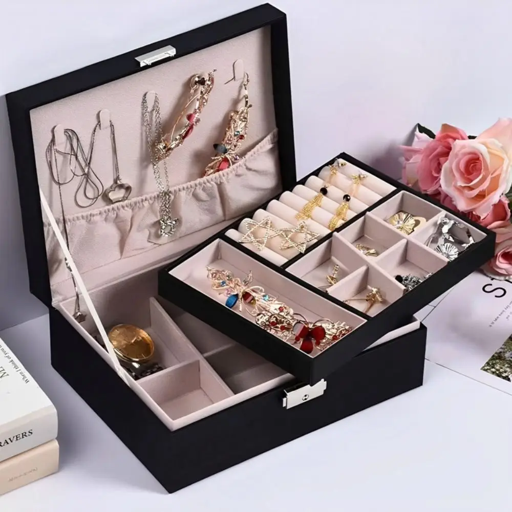 

Large Capacity Pu Leather Jewelry Box Subzone Detachable Jewelry Organizer Double Layer Portable Jewelry Storage Box Gift