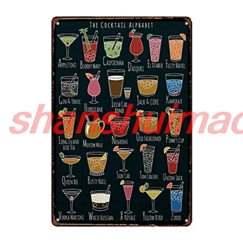 NINGFEI Cocktail Alphabet Sign 8x12 Inches Bar Pub Kitchen Vintage Retro Metal Tin Sign SHANSUI