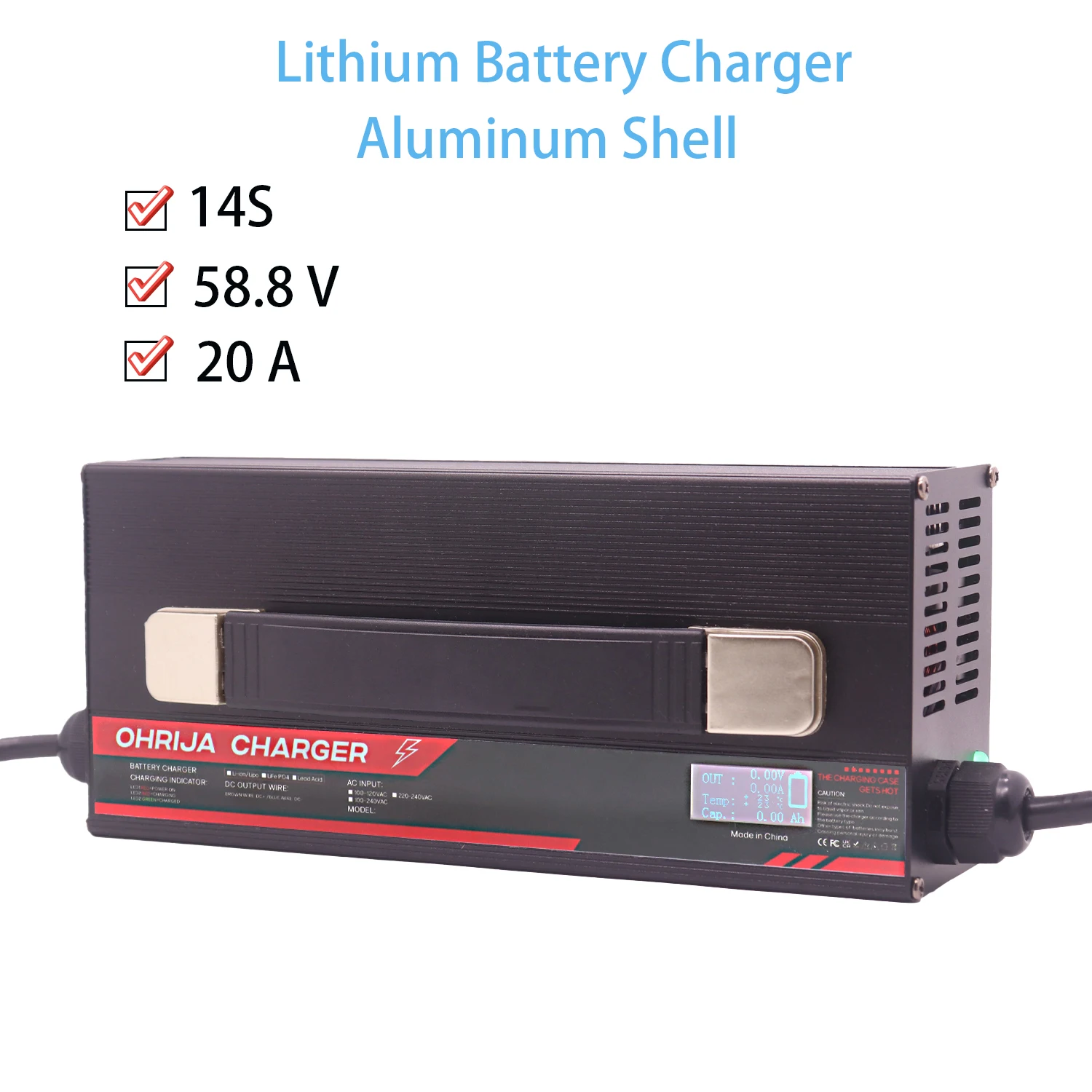 

NEW 58.8V 20A Aluminum Shell LCD Li-ion Battery Charger is Suitable For 14S 51.8V Li-ion Battery Fast Charging 48V Charger 20A