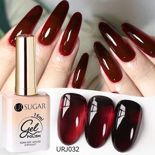 UR SUGAR 15ml vino cereza rojo gelatina esmalte de uñas Navidad uñas arte Gel esmalte translúcido Gel de uñas para arte de manicura de invierno