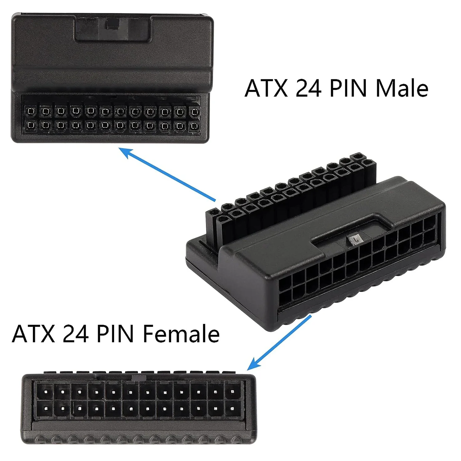 Papan adaptor daya ATX 24-Pin pria ke wanita, untuk catu daya Desktop Motherboard konektor belok 90 derajat casing DIY