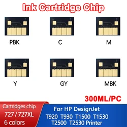 300ML Chip For HP 727 Ink Cartridge Chip For HP DesignJet T920 T930 T1500 T1530 T2500 T2530 Printer (PBK C M Y GY MBK)