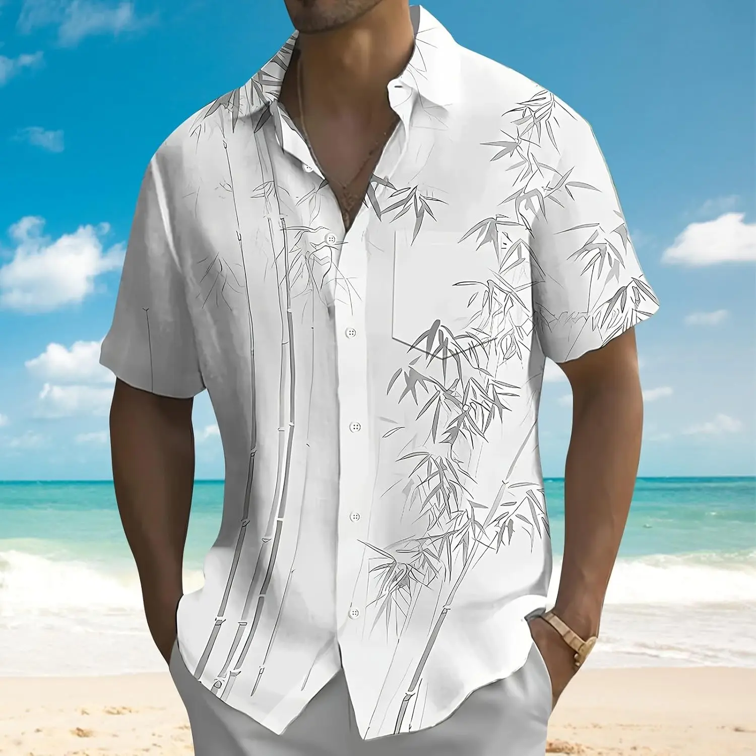 تي شيرت رياضي من OverDose Boutique للرجال كاجوال مرقع مطبوع بأكمام قصيرة وأزرار لأعلى للرجال