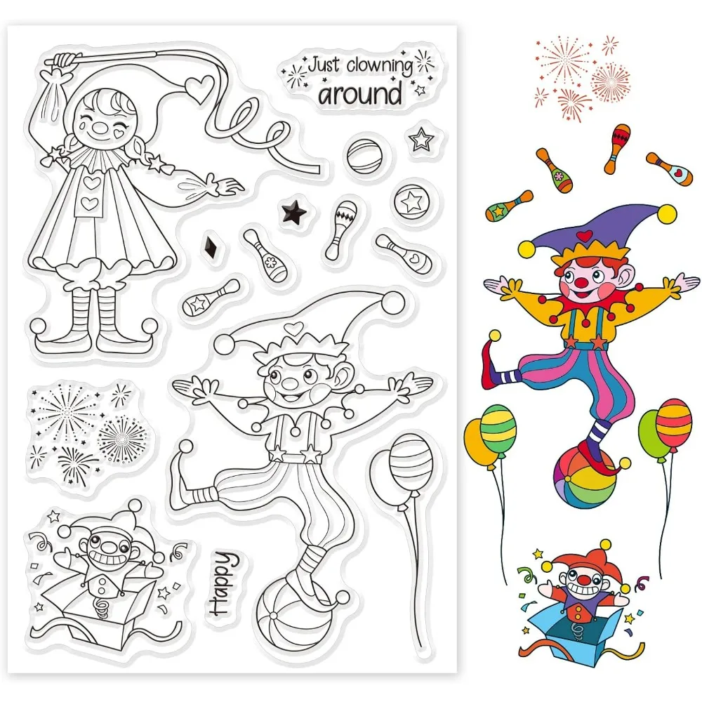 Circus and Clowns Silicone Clear Stamps Transparent Stamps for Festival Birthday Cards Making DIY Scrapbooking Photo Album