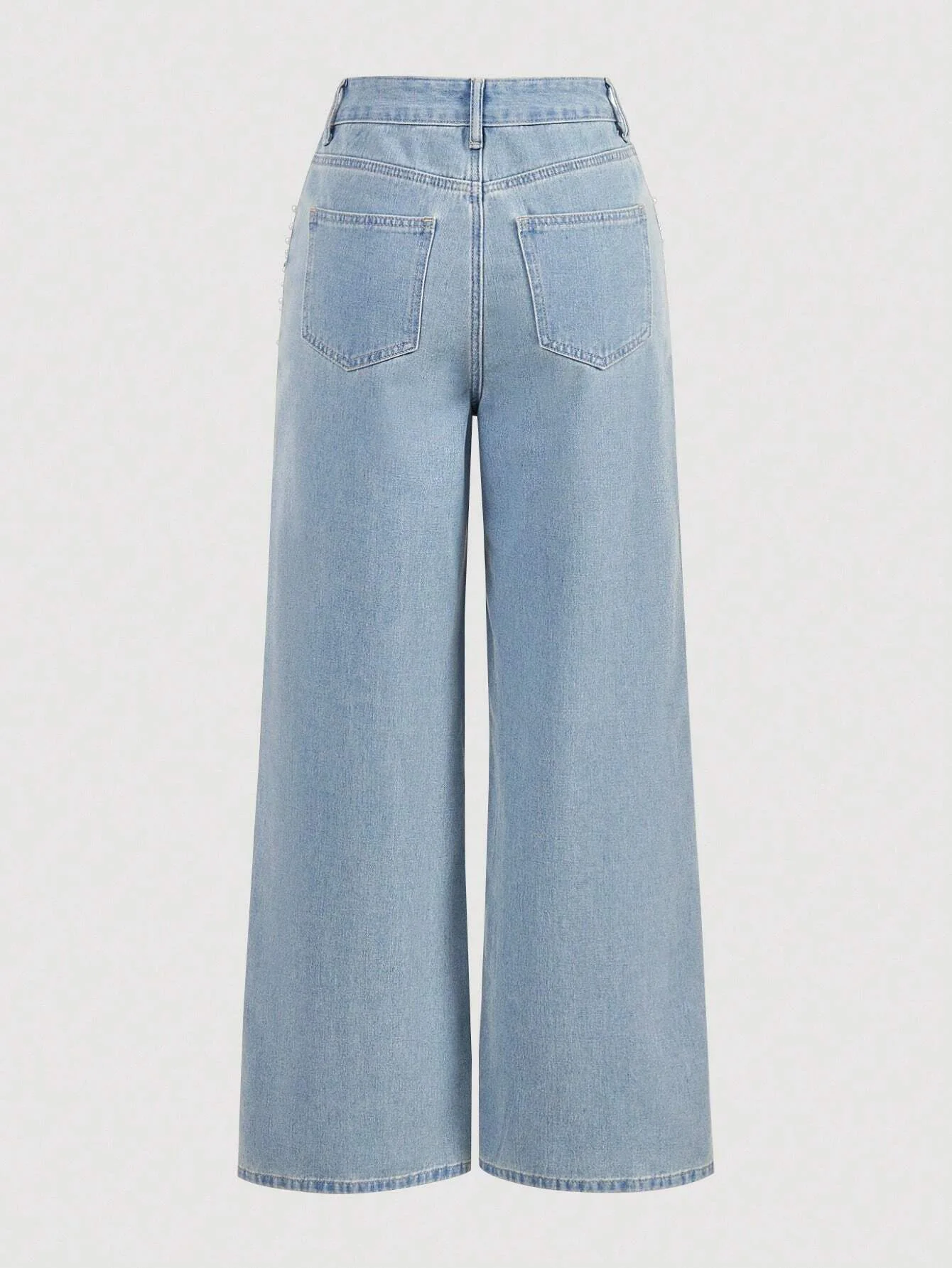 Loose Casual Denim Trousers For Women Autumn Fashion New Commuter High Waist Solid Color Beading Versatile Wide Leg Pants