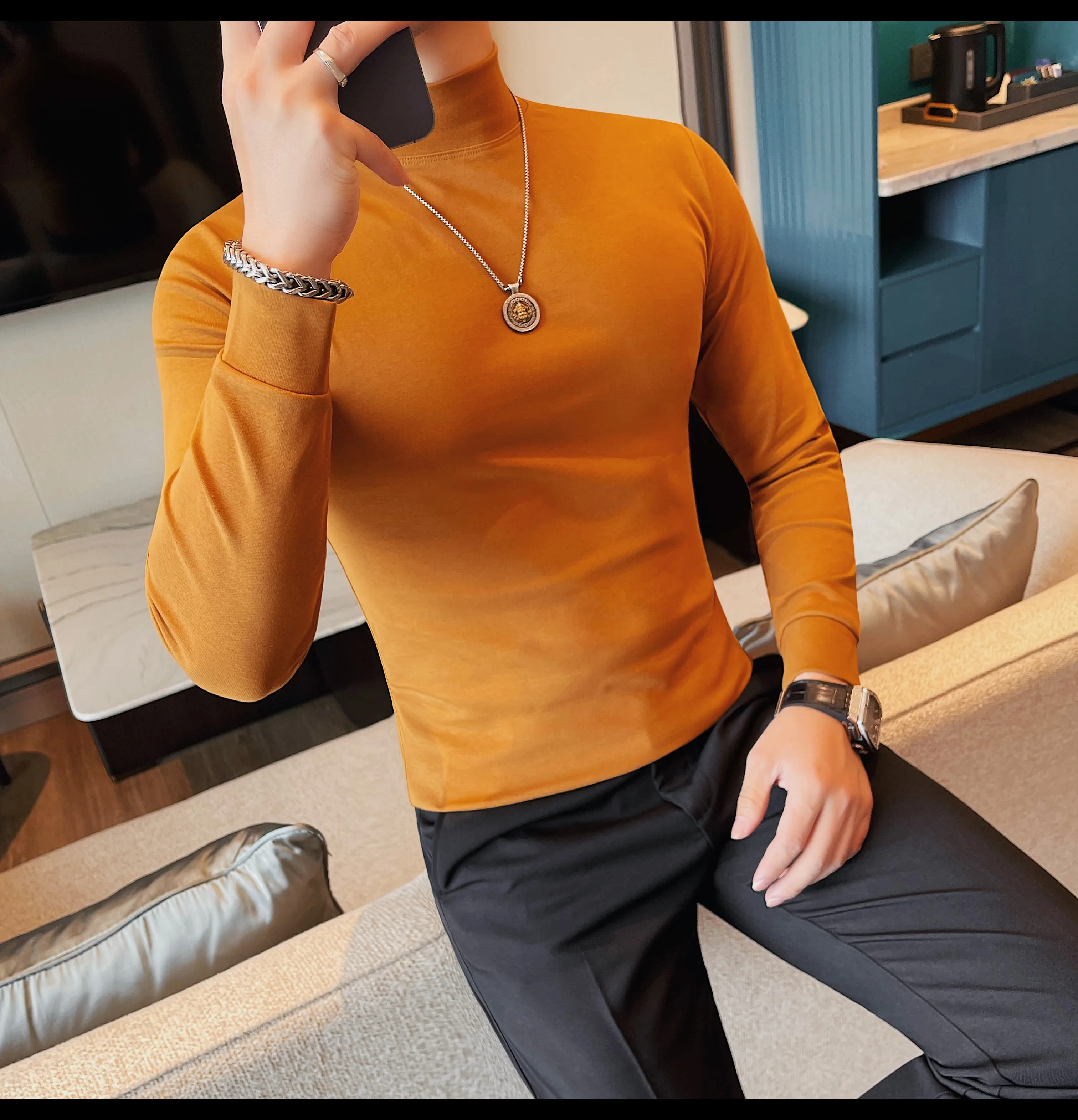 2026 Herren Thermounterwäsche Rollkragen-Hemd mit Revers, dünnes Modal-Herbst- und Winter-Langarm-Unterhemd, einlagiges Slim-Fit-Oberteil – Detail 22