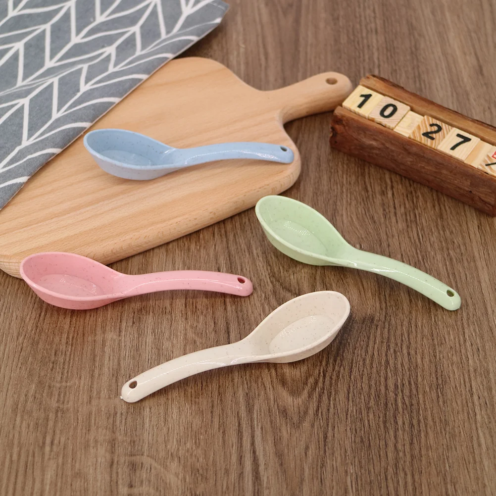 

50Pcs Children Spoon Wheat Straw Disposable Household Multifunctional Spoon for Soup Dessert Cake Porridge Flatware