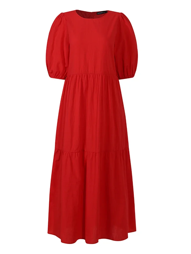 ZANZEA ฤดูร้อนชุด 2025 ผู้หญิงพัฟแขน Holiday Sundress Maxi ยาวชุดสไตล์ A Line Party ทํางาน Vestidos