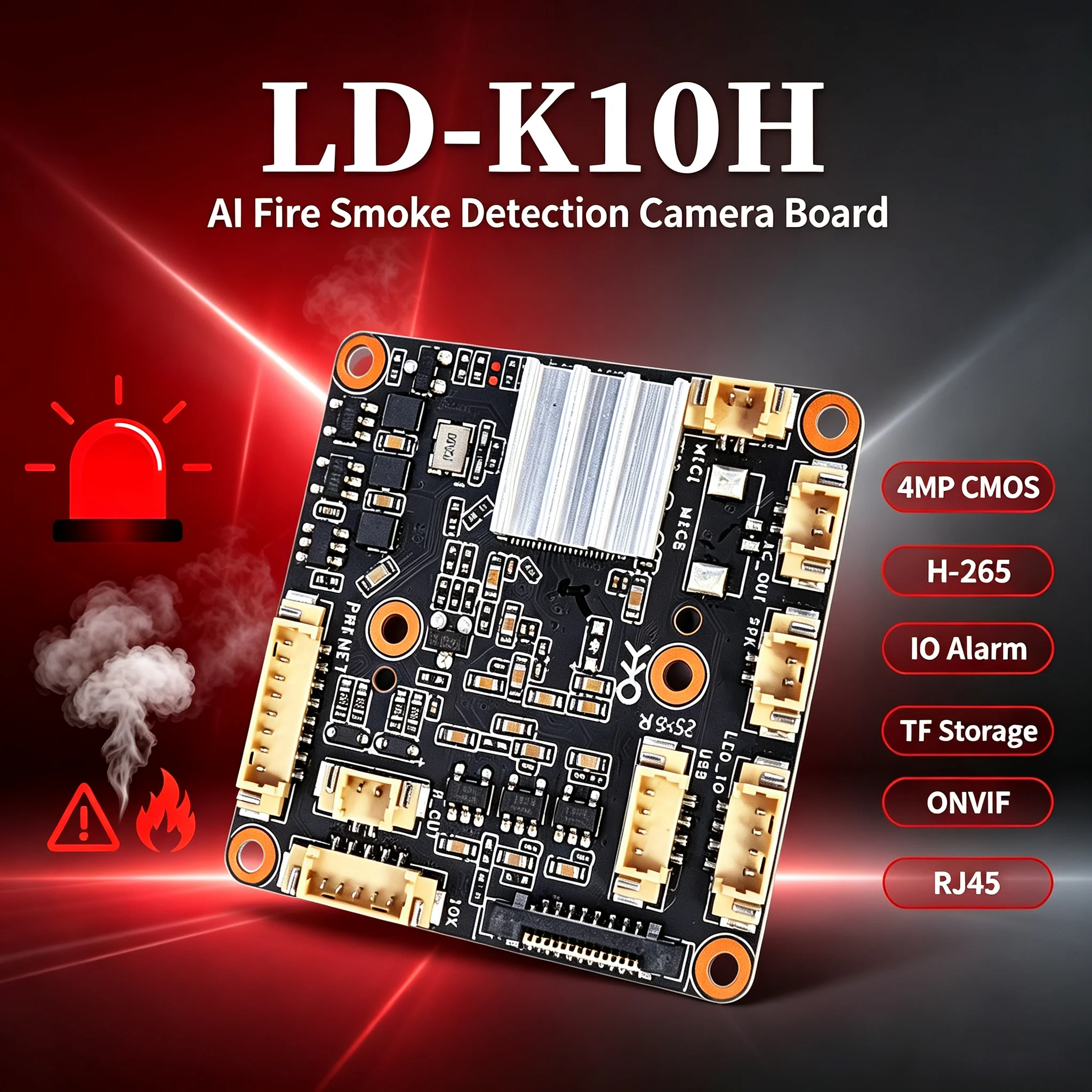 K10H Fire Smoke Detection 4MP IP Camera Module SSC37X CMOS AI Flame Smoke Identify CCTV PCB Board With IO Alarm TF Storage